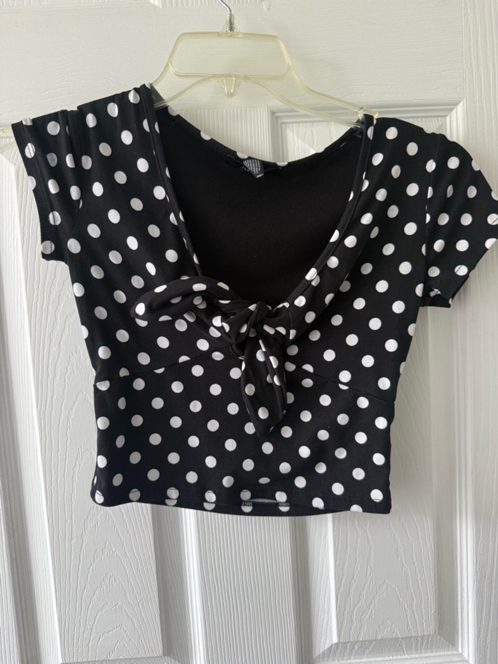 Forever 21 Black & White Polka Dot Tie-Front Crop Top - Women